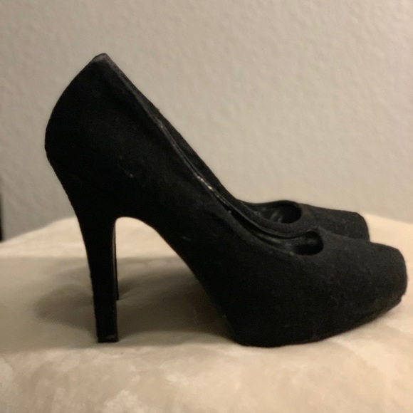 Black woolly high heels - Picture 3 of 4